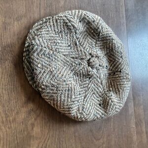 Jonathan Richard Irish Motoring Cap M Tan Herringbone 100% Wool Made in Ireland